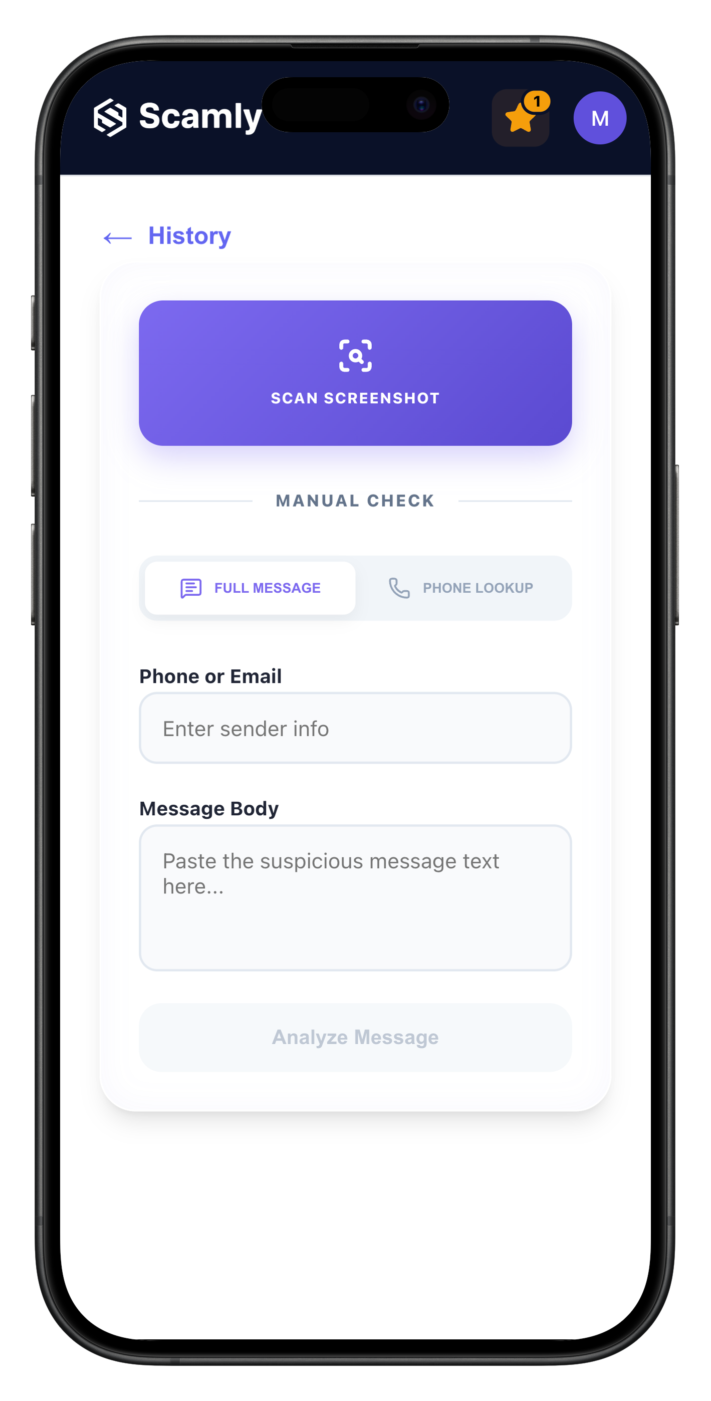 User pasting suspicious phone number into Scamly lookup tool